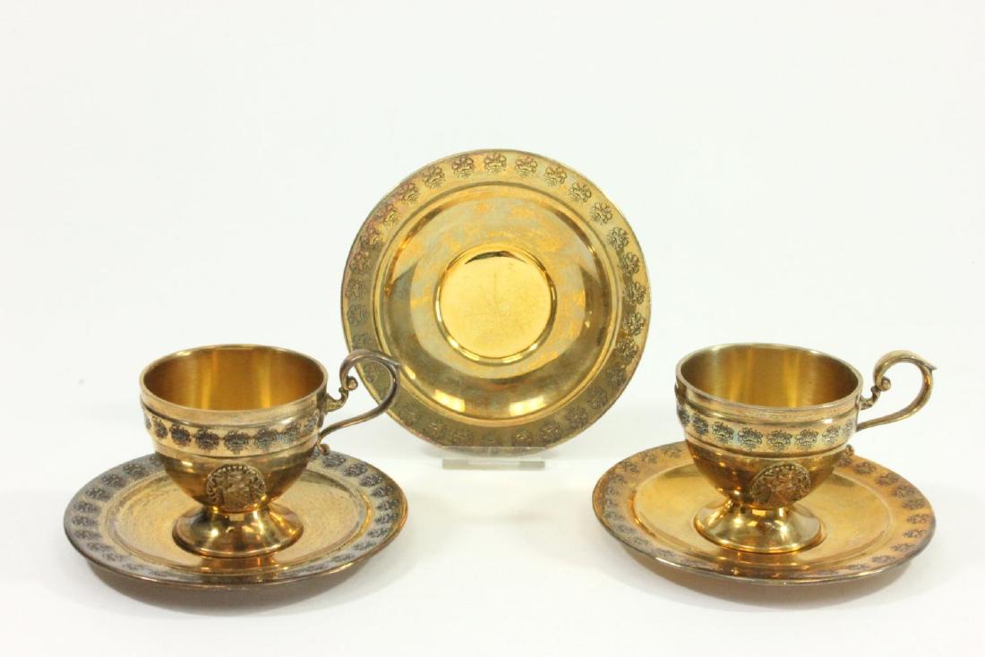 Gold Vermeil Over Sterling Silver Cups & Saucers (1 of 4)