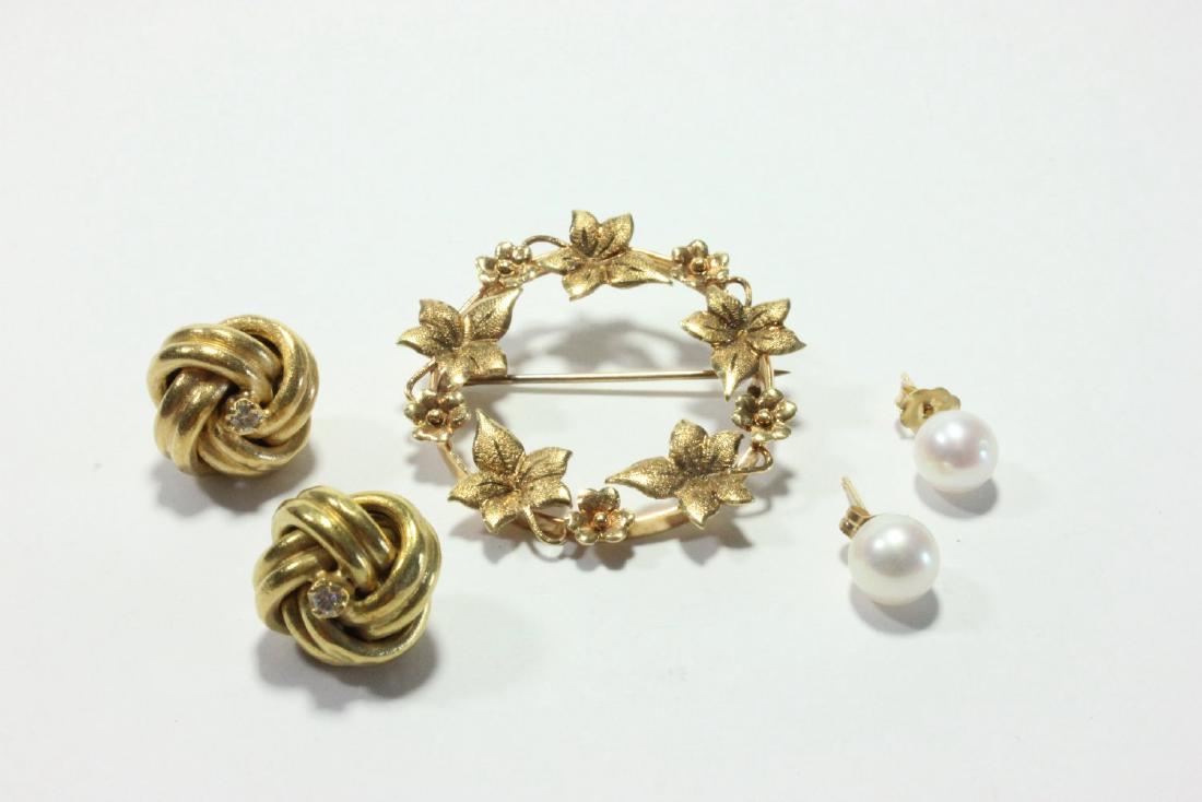 14K Gold Knot Earring, Pearl Earrings, Wreath Pin (1 of 6)