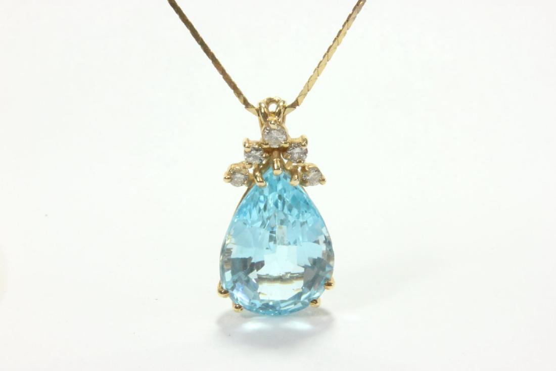 14K Gold Blue Topaz & Diamond Pendant (1 of 2)