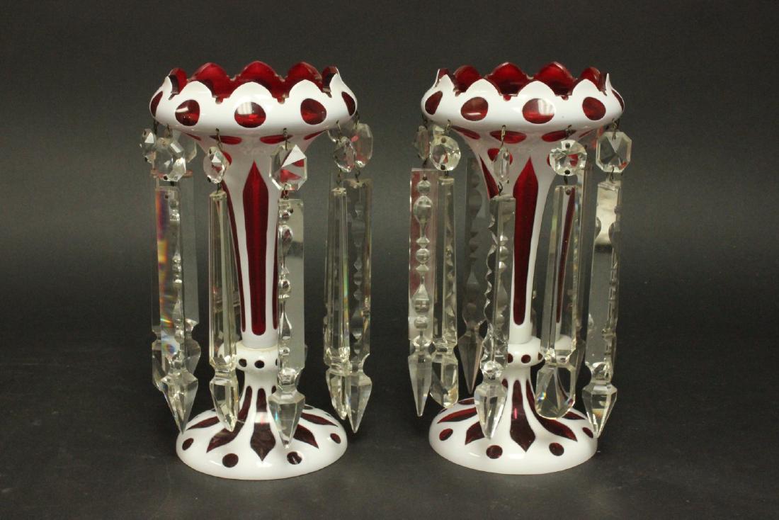 Pair Cranberry Cased Glass Lustres (1 of 4)