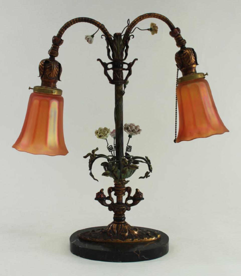 Art Deco 2-Arm Bridge Lamp with Nuart Shades (1 of 4)