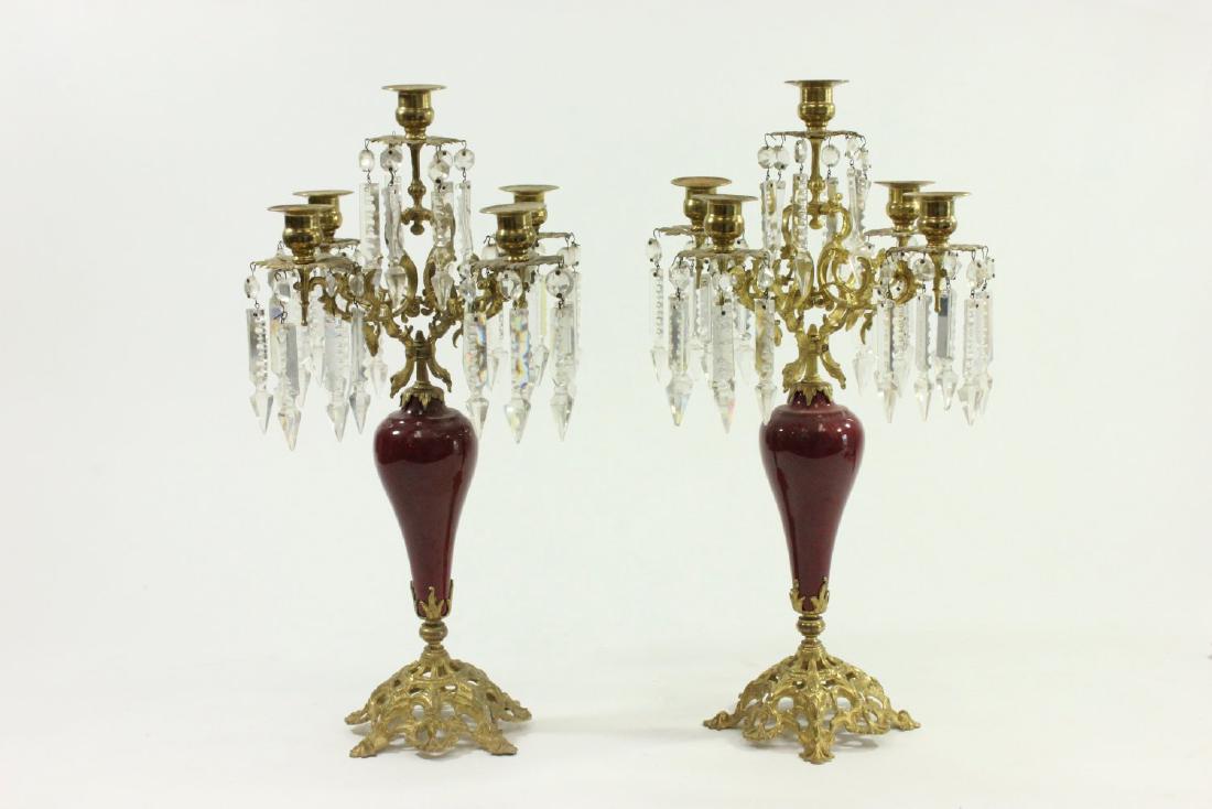 Pr Antique French Gilt Bronze & Crystal Girandoles (1 of 4)