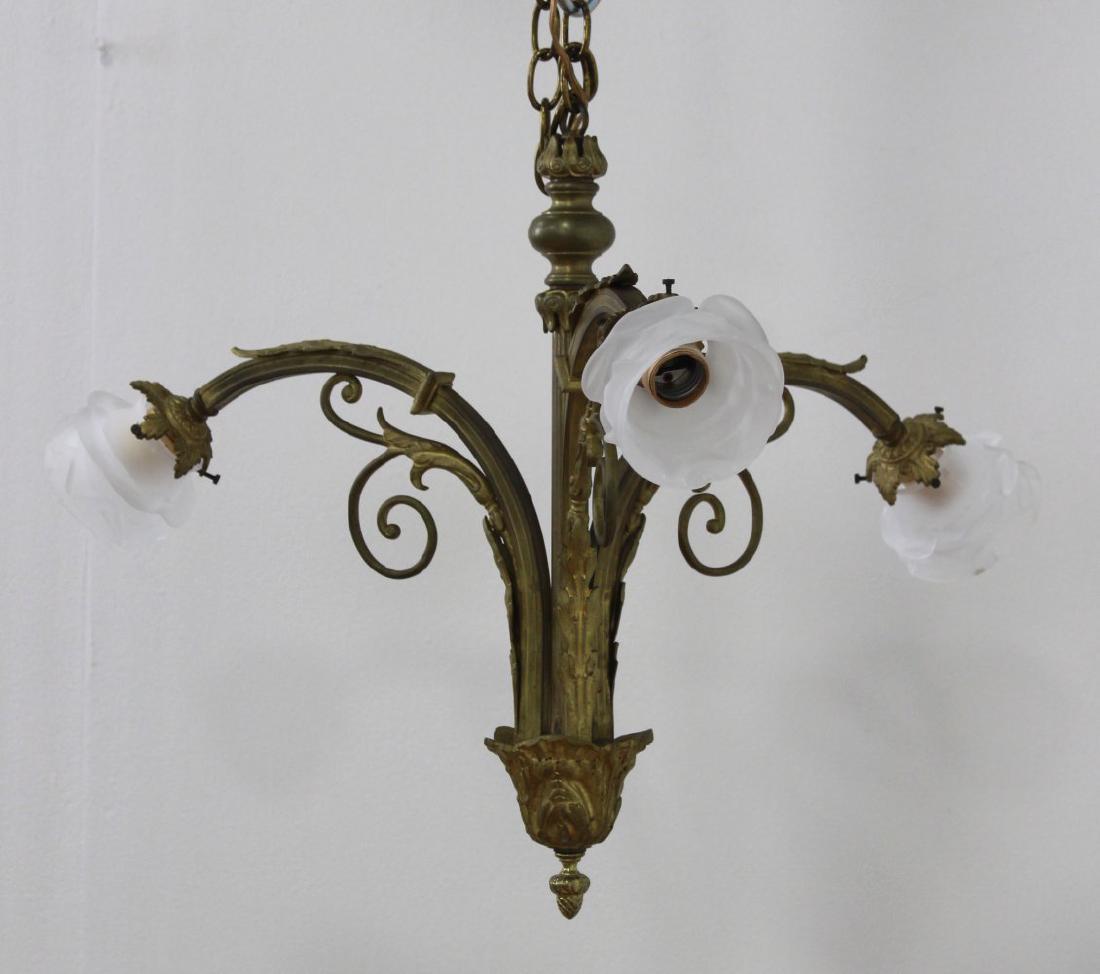 Louis XVI Style Gilt Brass 3-Light Chandelier (1 of 3)