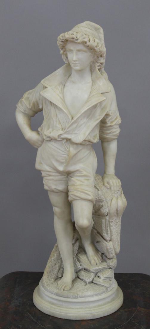 Italian 19th C. Alabaster Figure, Young Fisherman (1 of 5)