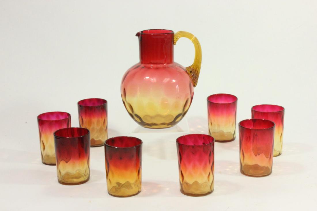 Victorian Amberina Glass Pitcher & 8 Tumblers (1 of 4)