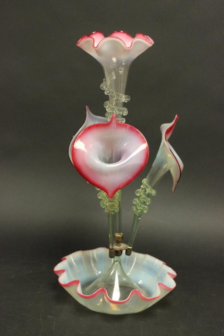 Victorian Opaline Cranberry & Clear Glass Epergne (1 of 4)