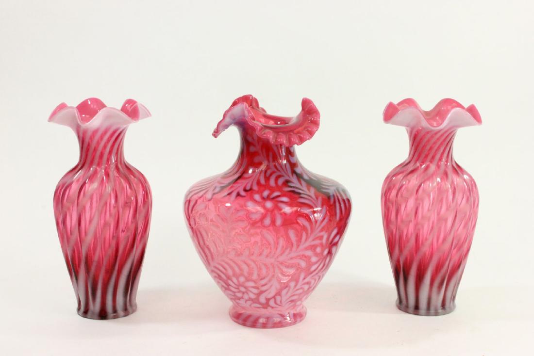 Lot of 3 Fenton Cranberry Glass Opalescent Vases (1 of 8)