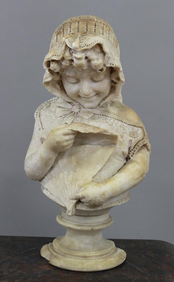 Alabaster Bust of Young Girl Wearing Bonnet (1 of 6)