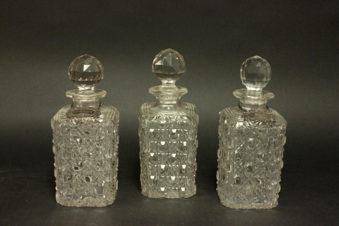 3 Heavy Square Faceted Cut Crystal Decanters (1 of 6)