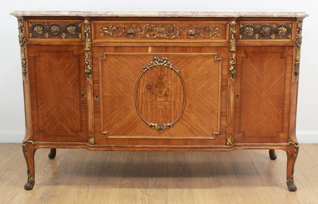 French Partially Gilded Marble Top Commode: Approx. 35" H x 55" W x 22 1/2" D. From a NY estate. (7080)