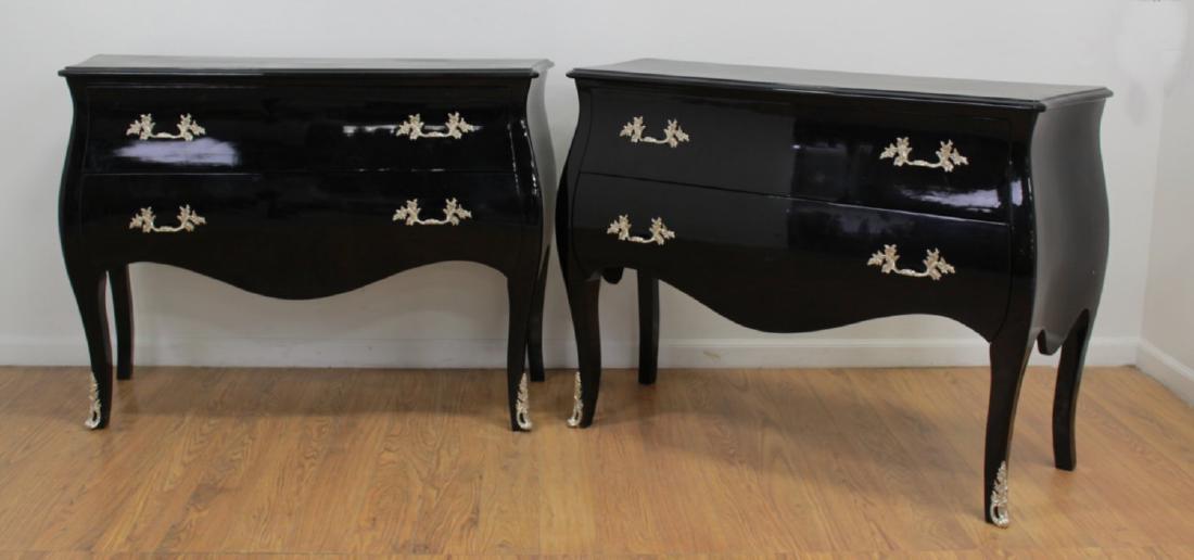 Pair Black Lacquer 2-Drawer Commodes (1 of 2)