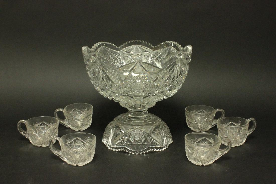 Cut Glass 2-Piece Punch Bowl Set with 6 Cups (1 of 6)