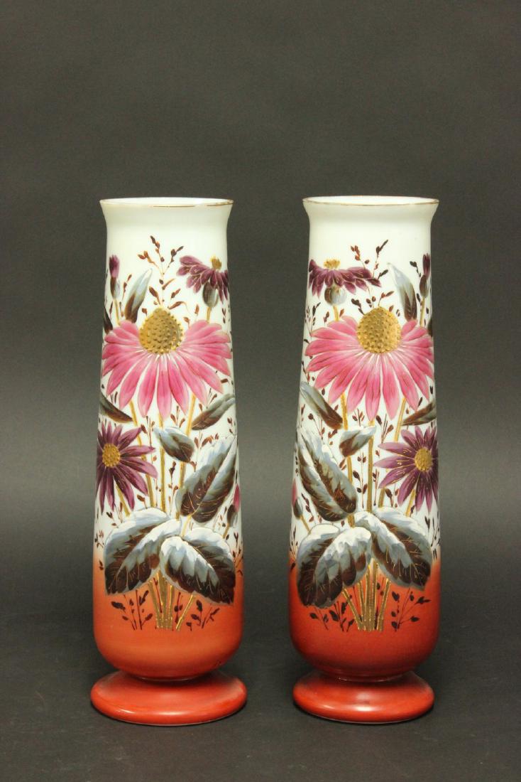 Pair Victorian Bristol Milk Glass Floral Vases (1 of 5)