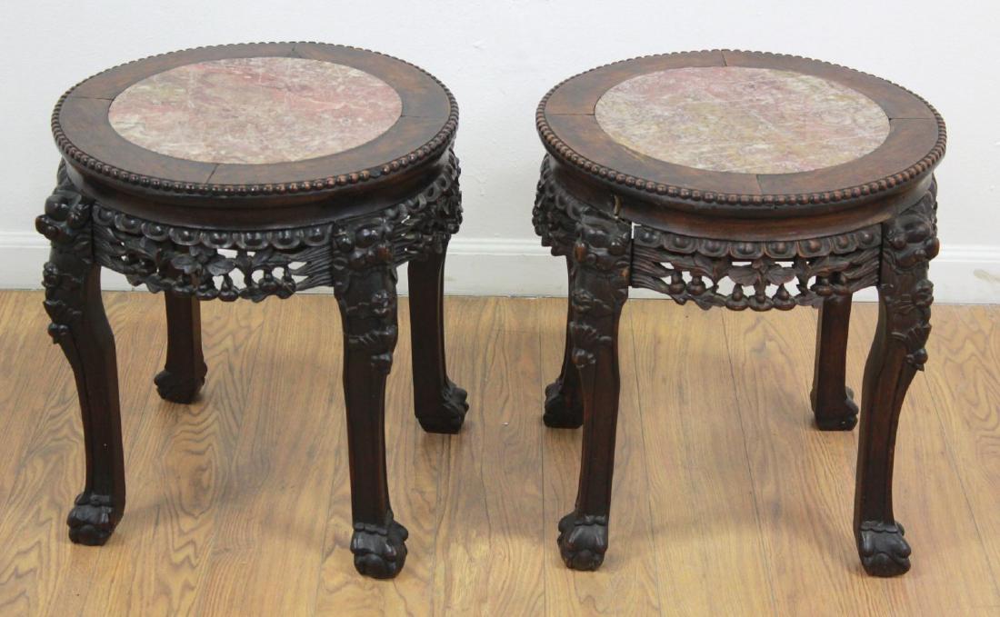 Pair Carved Chinese Marble Inset Tables (1 of 4)