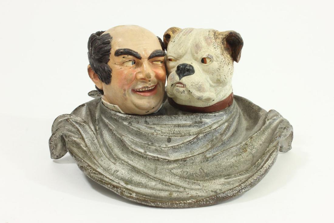 19thc Patinated Bronze Inkwell, Man & His Dog (1 of 6)