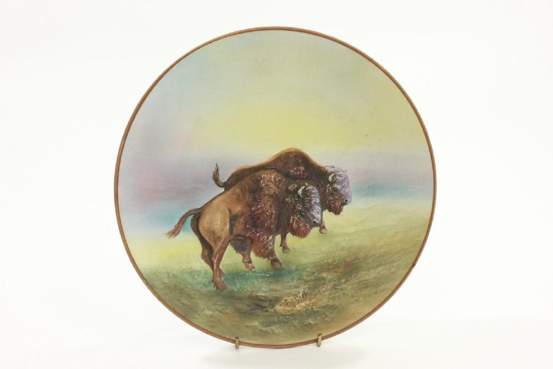 Nippon Blown Out Plate with 2 Bisons: Handpainted. Approx. 10 1/2" D. From the personal collection of Jeffrey Zimmerman.