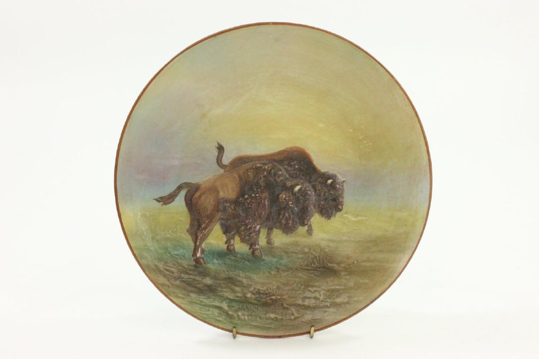 Handpainted Nippon Blown Out Plate with 2 Bison (1 of 3)