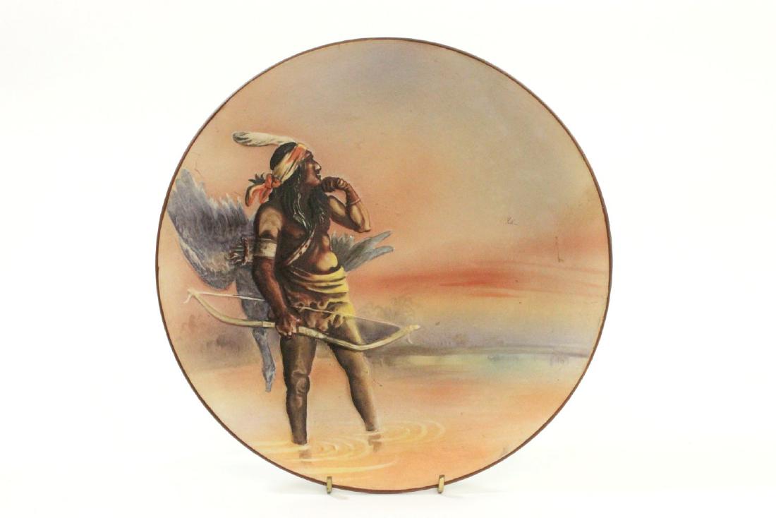 Nippon Blown Out Plate with Indian Hunting Fowl: Handpainted. Over 10 1/2" D. From the personal collection of Jeffrey Zimmerman.