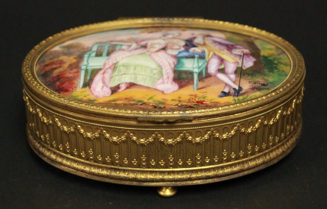 Handpainted Enameled Top French Brass Box (1 of 7)