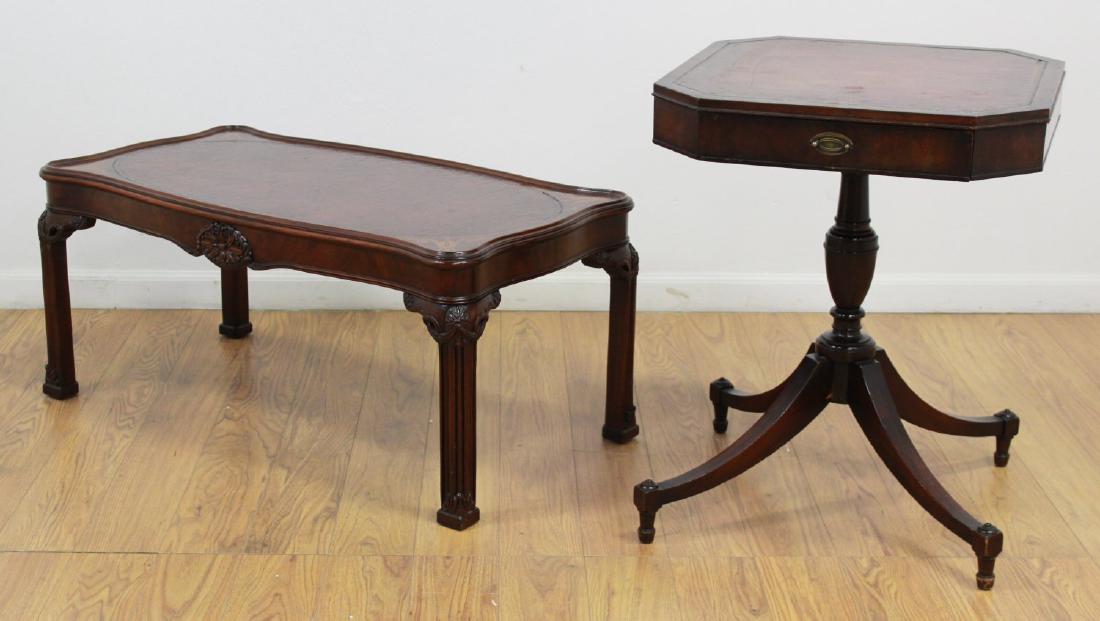 Leather Top Mahogany Coffee Table & Lamp Table (1 of 7)