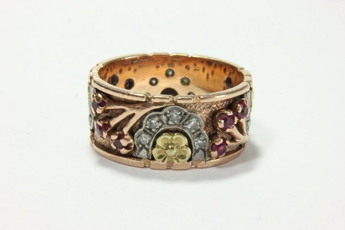 Vintage 14K Pink Gold Ruby & Diamond Wedding Band (1 of 4)