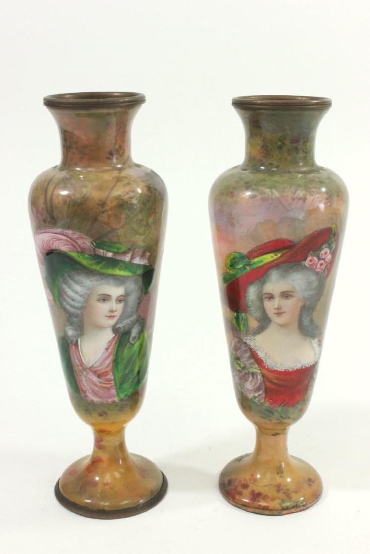 Pair 19th C. French Enamel Cabinet Portrait Vases (1 of 8)