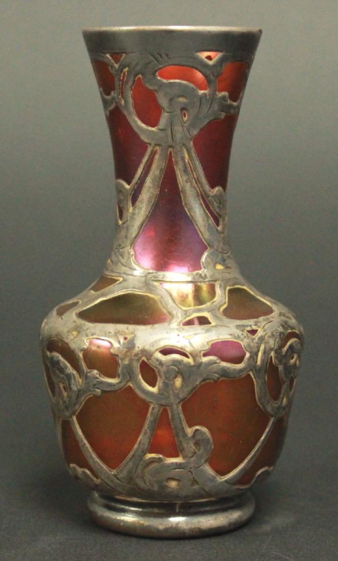 Art Glass Silver Overlay Vase (1 of 3)