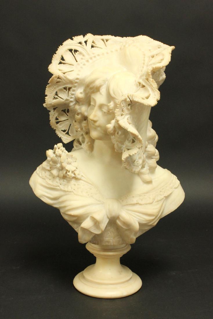 Marble Bust of Lady with Bonnet & Flower on Breast (1 of 5)