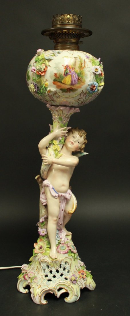 Large Dresden Figural Oil Lamp (1 of 5)