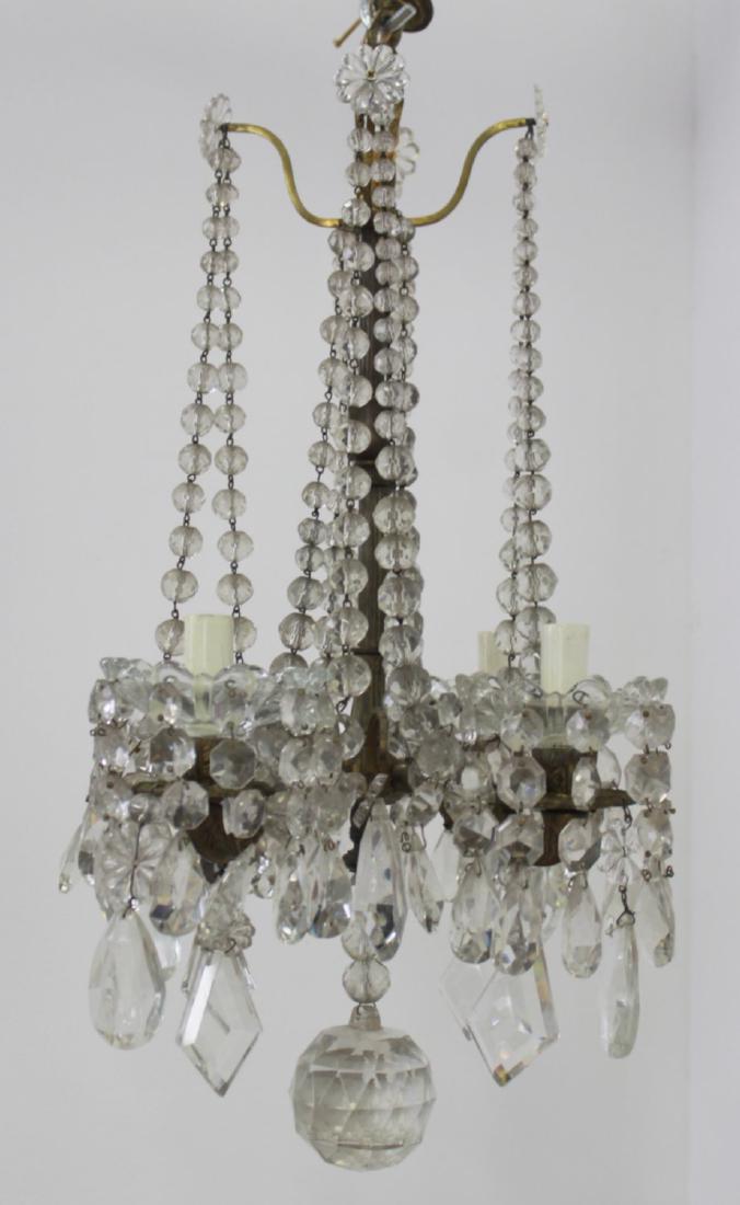 Bronze & Crystal 4-Light Beaded Fixture: Baccarat quality. Approx. 17" x 11" diameter. (7112)