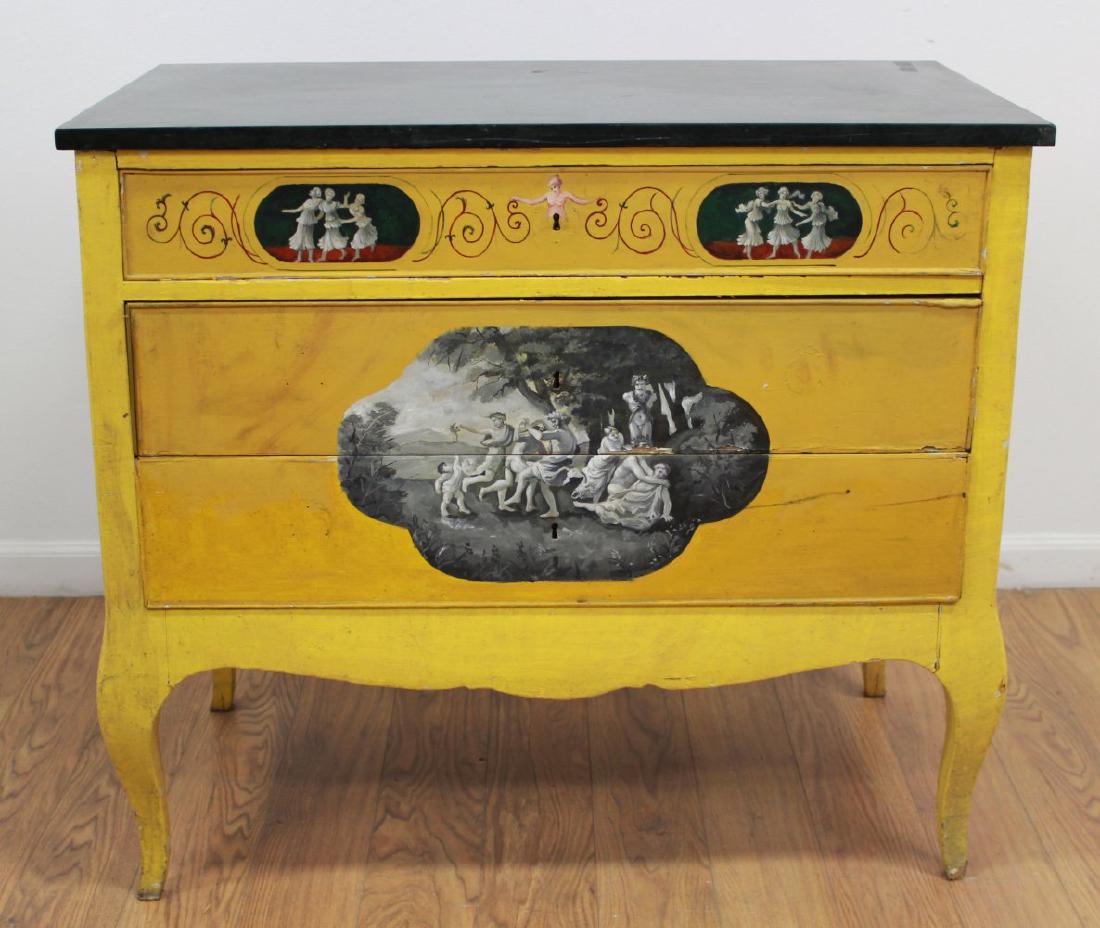 18th C. Paint Decorated Marble Top Commode (1 of 7)