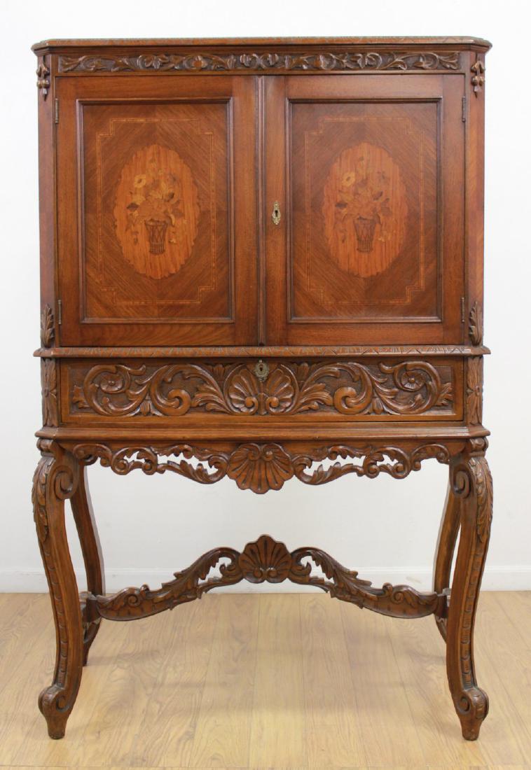 Inlaid 2-Door Walnut Carved Silver Chest (1 of 6)