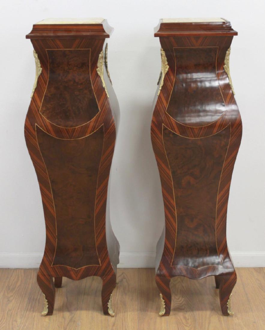 Pair Wood & Inlaid Marquetry Marble Top Pedestals (1 of 5)