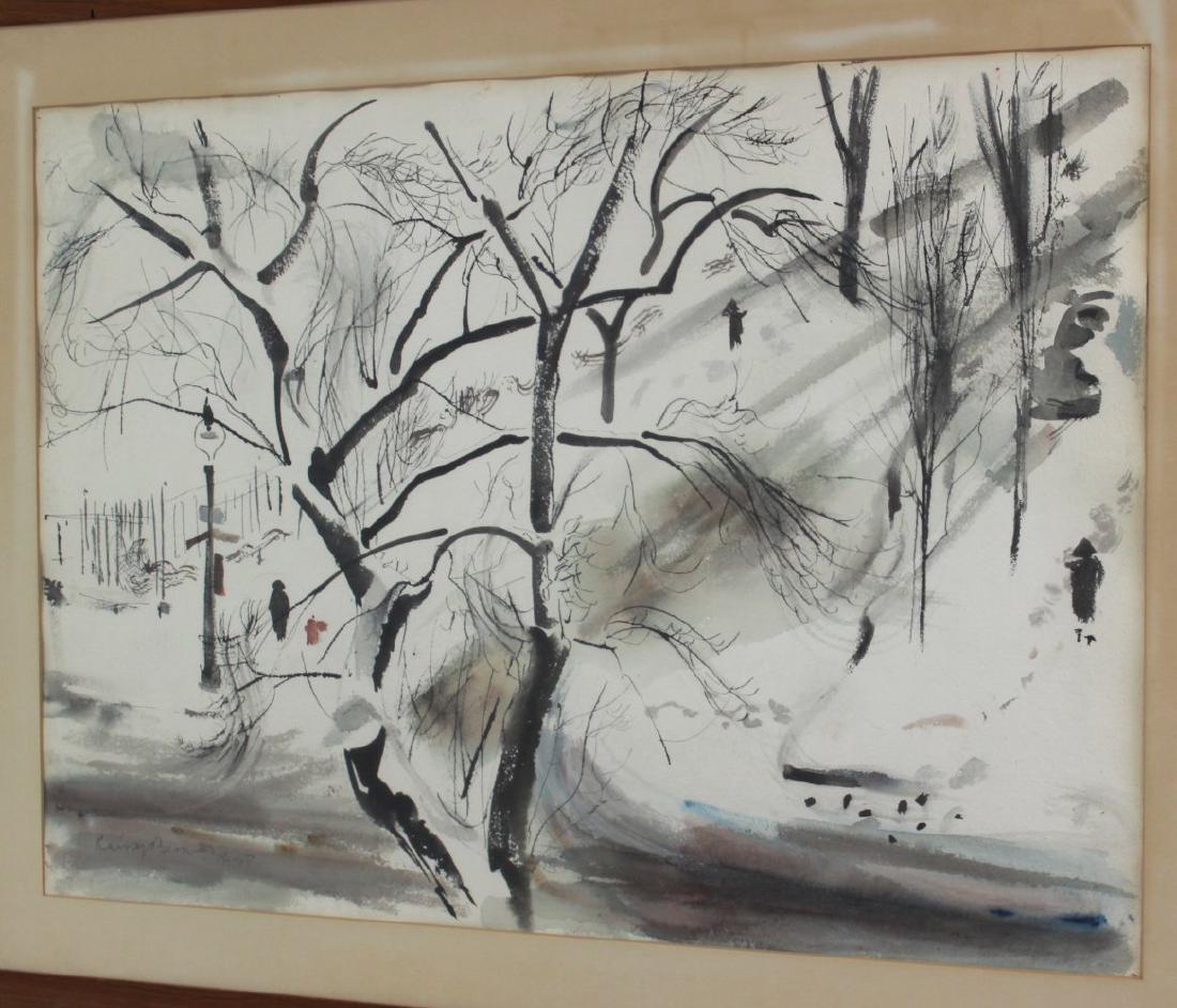 Rainey Bennett, "Central Park": Watercolor. Rainey Bennett, American (1907-1998). Approx. 21 3/4" H x 30 1/2" W sight, 29 1/2" H x 38" W framed. From the estate of Silvia Hittner, Riverside Drive, New York. (7108)