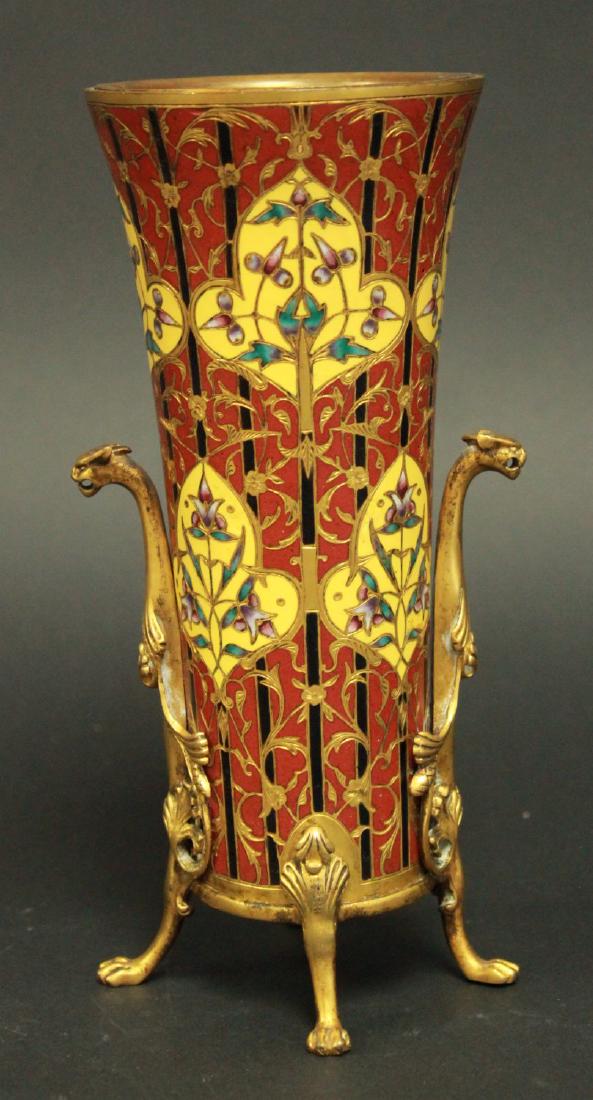 Barbedienne Enameled Bronze Vase with Dragon Heads (1 of 4)