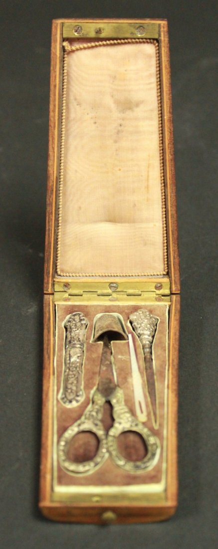Victorian Sewing Kit in Fitted Inlaid Lift Top Box (1 of 4)