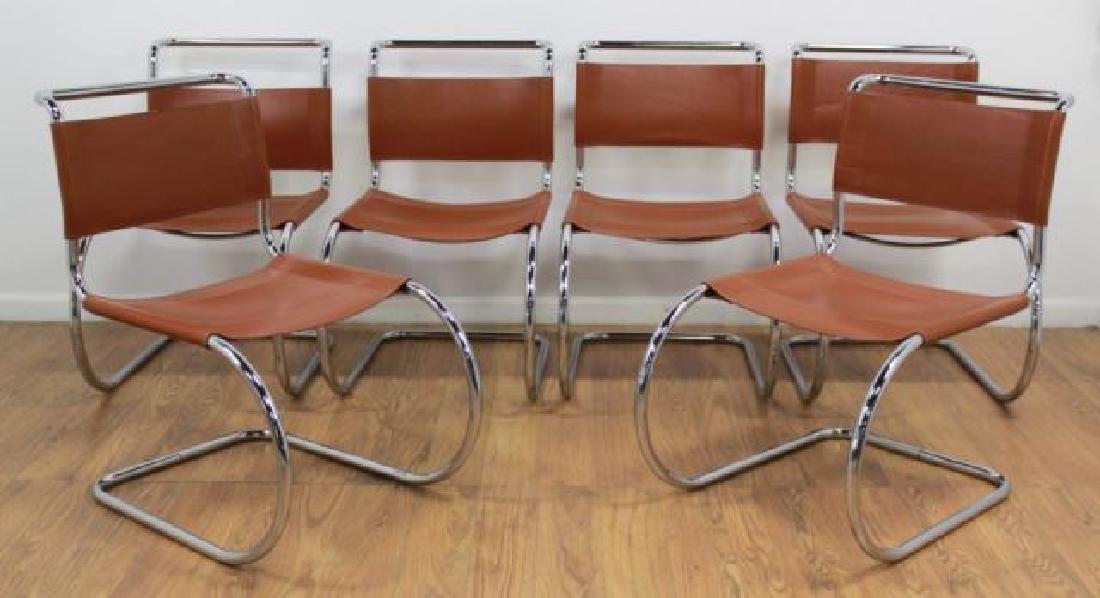:6 Mid-Century Modern Marcel Breuer Tubular Chairs: Chrome and faux leather. Approx. 33" H x 27" W x 24" D.