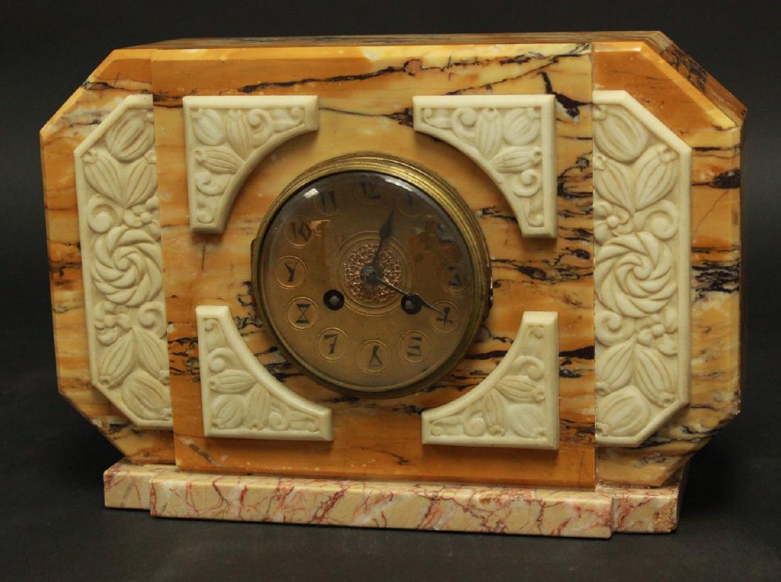 French Art Deco Marble & Alabaster Mantel Clock (1 of 5)