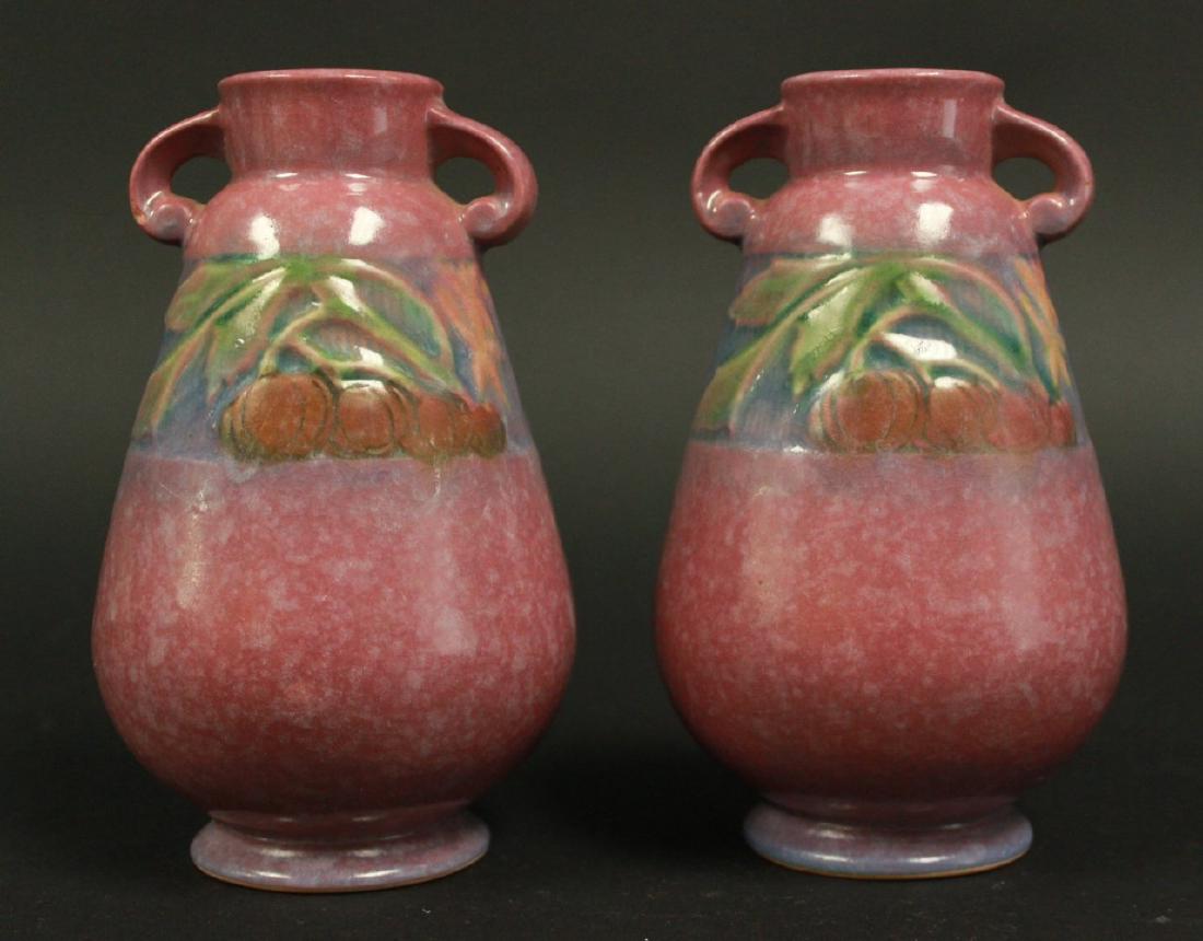 Pair Red Baneda Roseville Vases (1 of 4)
