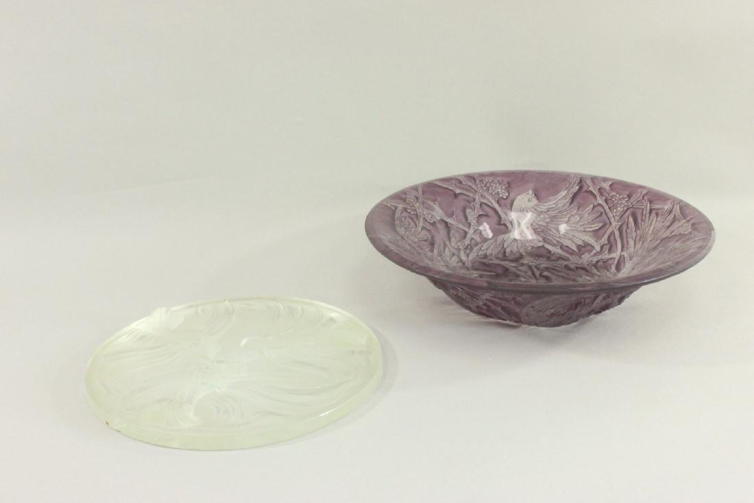 Lalique Style Round Tray & Amethyst Glass Bowl (1 of 7)