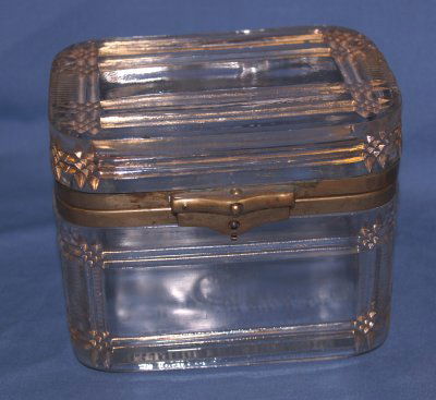 RUSSIAN ANTIQUE GLASS JEWELRY BOX: RUSSIAN ANTIQUE GLASS JEWELRY BOX. APPROX. 4.75" W X 3.5" D X 4.5" H
