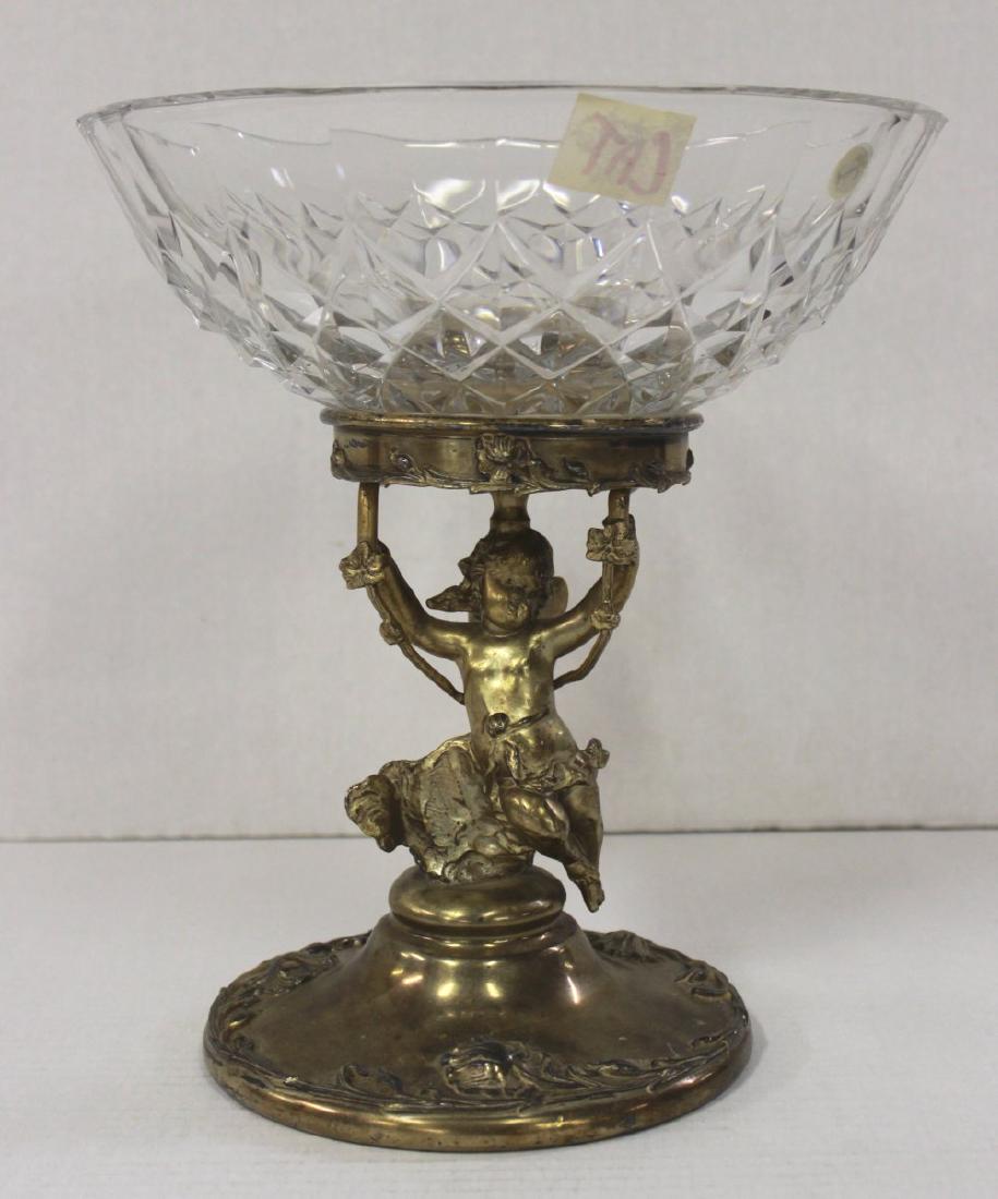 Victorian Forbes Silverplate Figural Centerpiece: Gilt. With Val St. Lambert bowl. Approx. 11" x 10". (U)