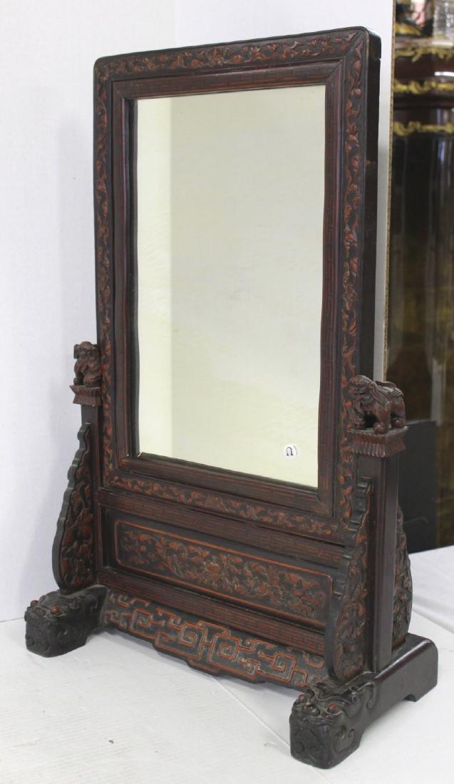 Carved Chinese Table Mirror with Foo Dog Border (1 of 5)