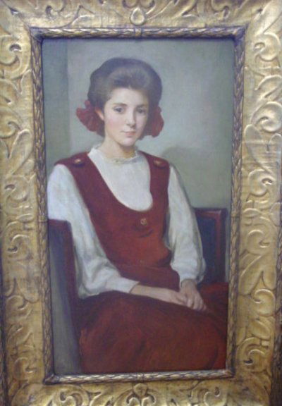 OIL PAINTING PORTRAIT BY JOHN WHITE ALEXANDER: PORTRAIT OF A WOMAN BY JOHN WHITE ALEXANDER (PROF. MARYLAND INST. OF ART) IN ART NOUVEAU FRAME APPROX. 20.5" X 38"