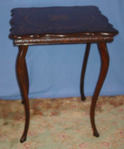 19TH C. SQUARE OAK TABLE WITH PAINT DECORATION: 19TH C. SQUARE OAK TABLE WITH PAINT DECORATION APPROX. 23.5" W X 29" H