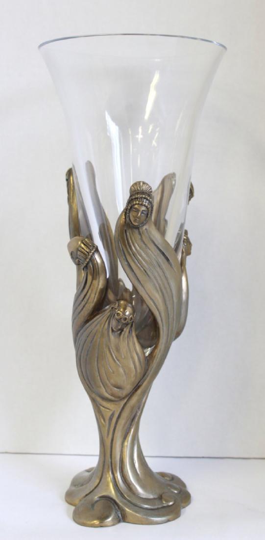 Erté, "Visage de Femme" Vase with Sèvres Insert: Patinated figural bronze sculpture with Sèvres crystal vase insert. Signed Erté and numbered145/245. 1987. Erté (Romain de Tirtoff ), Russian/French (1892-1990). Approx. 13 3/4" H. From the estate