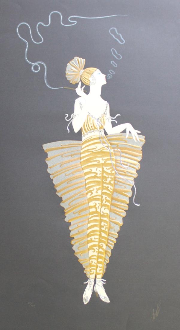 Erté, "Contessa" Serigraph on Paper: Embossed serigraph. Unframed. Signed lower right, numbered 53/300, and 1985 Chalk & Vermilion seal lower left. Erté (Romain de Tirtoff), Russian/French (1892-1990). Sheet size approx. 39" H x 23" W.