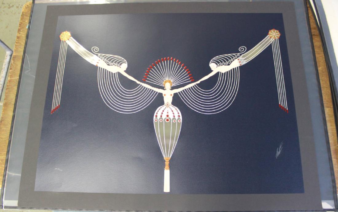 Erté, "The Necklace" Serigraph on Paper: Unframed. Limited edition. Embossed with foil stamping. Pencil signed Erté lower right and numbered Artist Proof AP 22/40 and 1987 Chalk & Vermilion seal lower left. Erté (Romain de Tirtoff), Russia