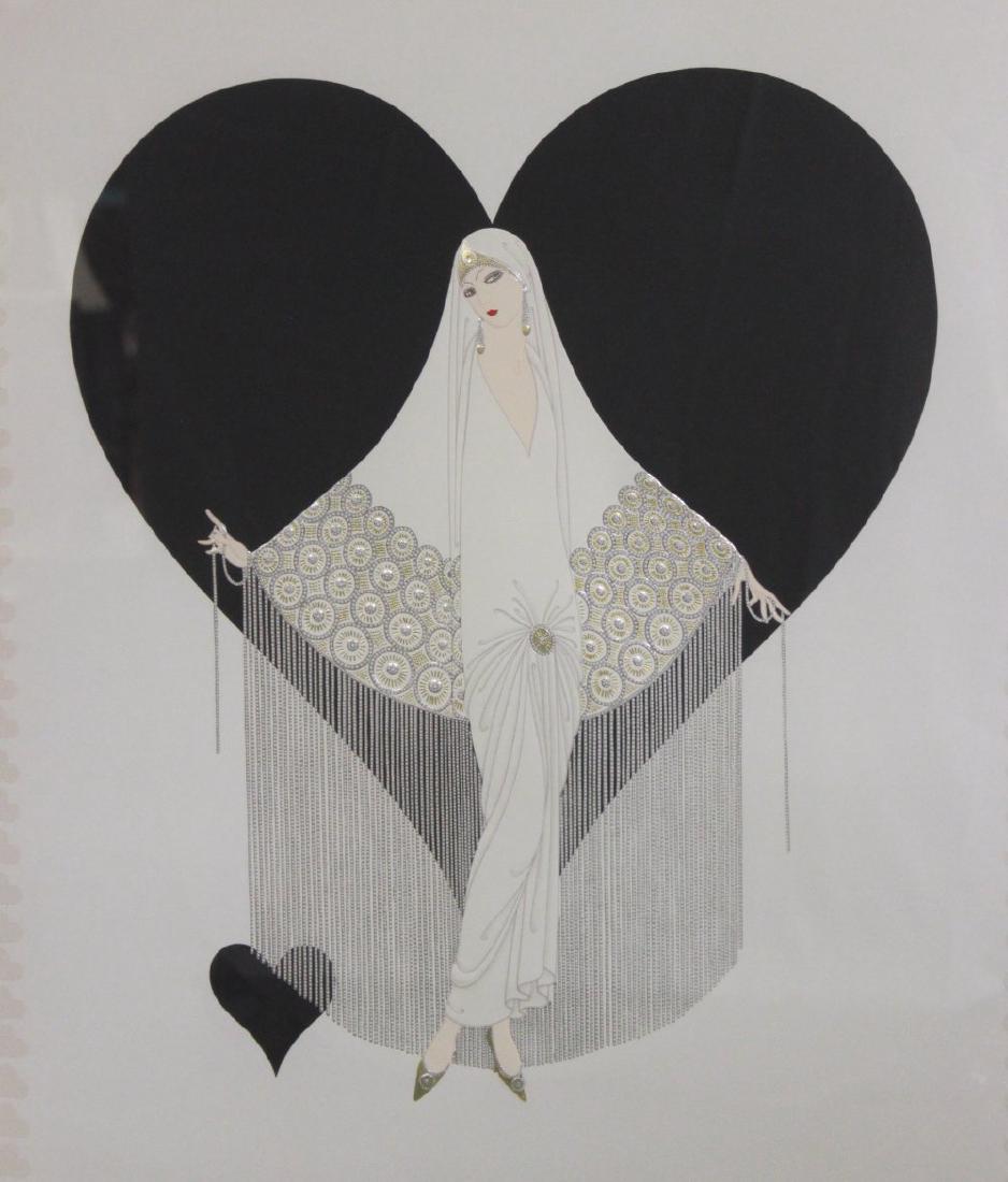 Erté, "Fringe Gown" Serigraph on Paper: Framed. 1985, limited edition. Embossed with foil stamping. Pencil signed Erté lower right and numbered 39/300 lower left. Published by Chalk & Vermilion Fine Arts, Ltd. Erté (Romain de Tirtoff), Ru