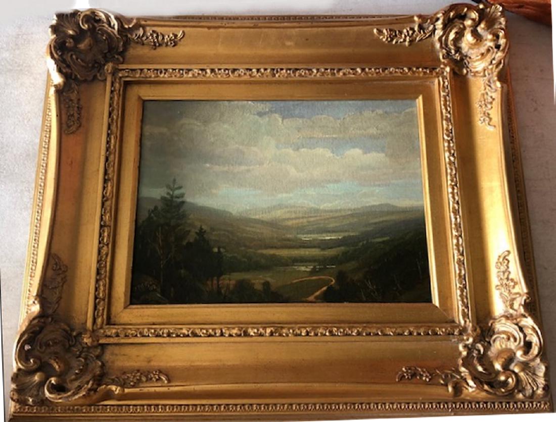 Gilt Framed Oil on Board, Hudson River: Signed lower left, Balfe. Scott Thomas Balfe (early 20th century). Approx. 12" x 15" sight, 22 1/2" x 26 3/4" framed.